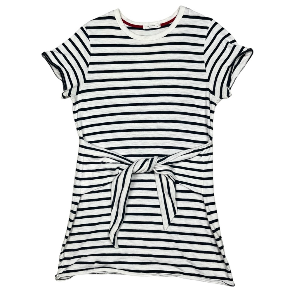 Rag & Bone Women's T-Shirt Dress Striped Decorative Halsey Bow Tie L Black White